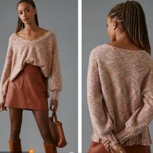 Anthropologie Pilcro Deep V Neck Sweater Spacedye Combo small